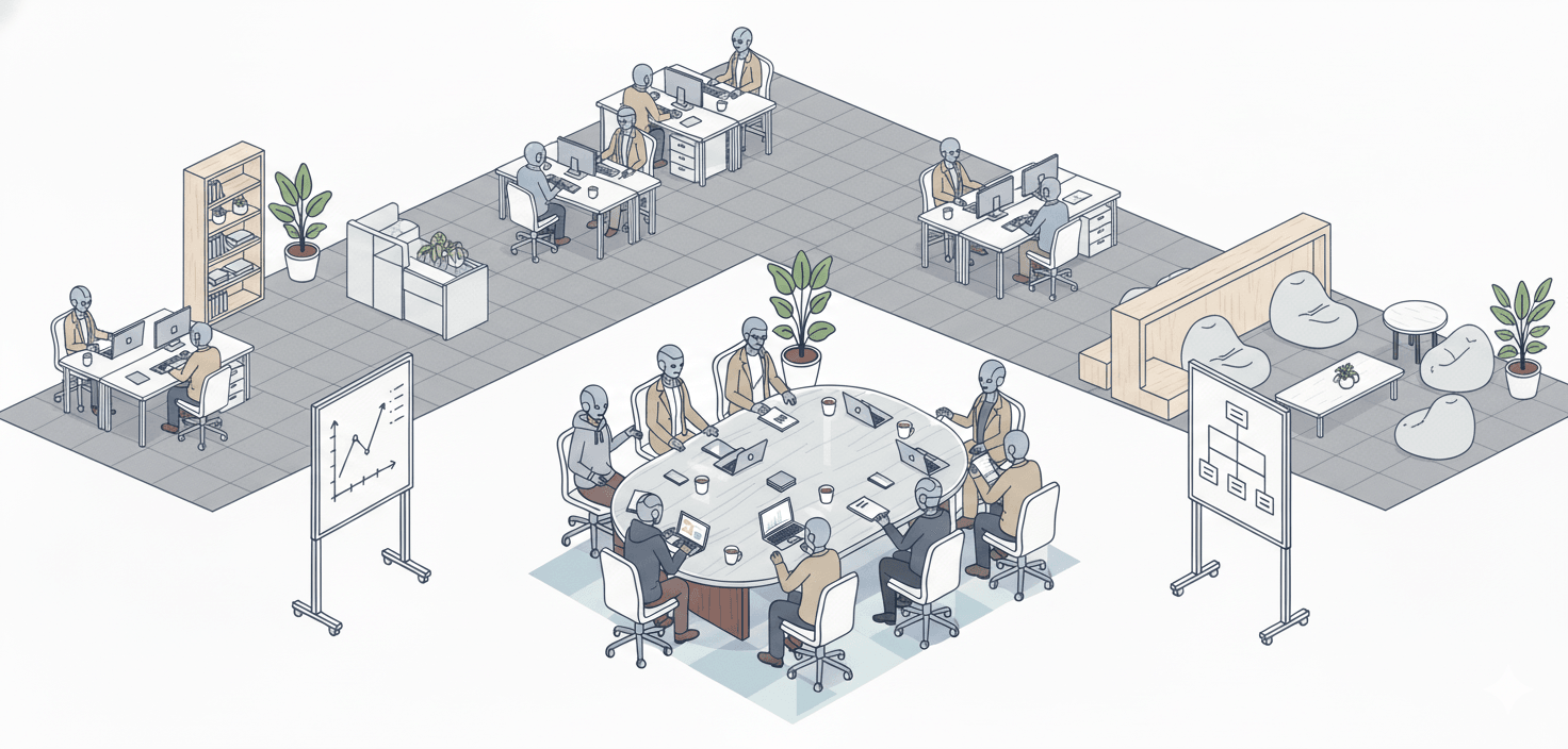 Cloud infrastructure illustration with laptop and servers